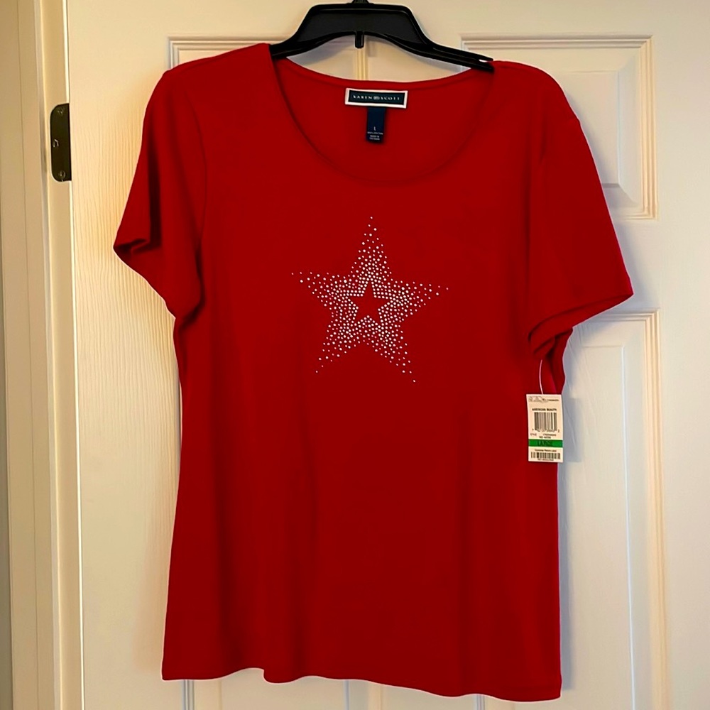 3 Karen Scott Tops Set Red White and blue 2 NWT 1 NWOT Retail 68.00 Size Large
